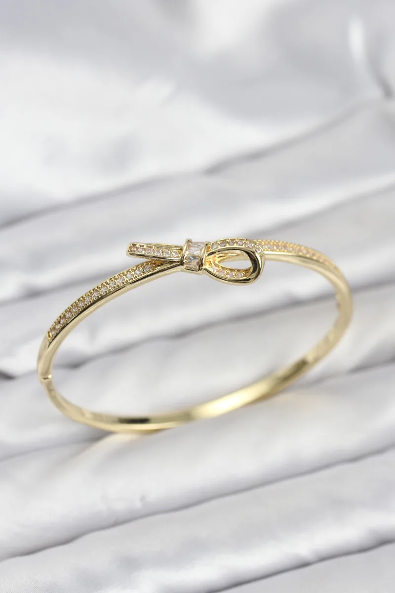 Fiyonklu Gold Renk Zirkon Taşlı Kelepçe Bileklik