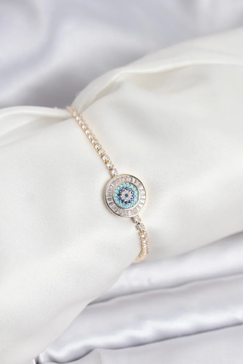 Nazar Model Gold Renk Zirkon Taşlı Bileklik