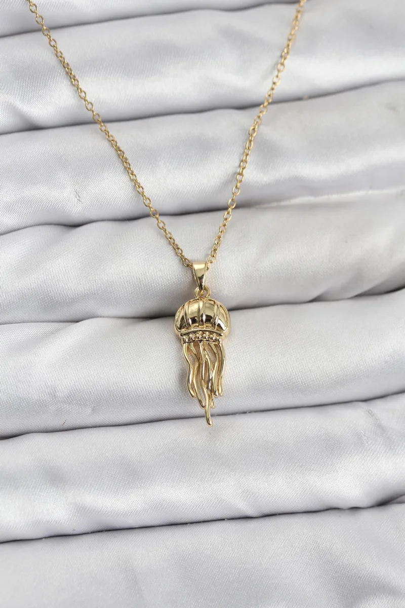 Gold Renk Zirkon Taşlı Deniz Anası Kolye