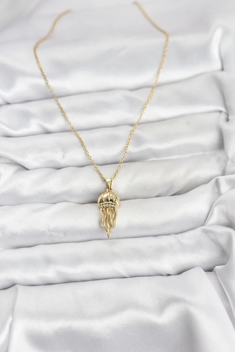 Gold Renk Zirkon Taşlı Deniz Anası Kolye