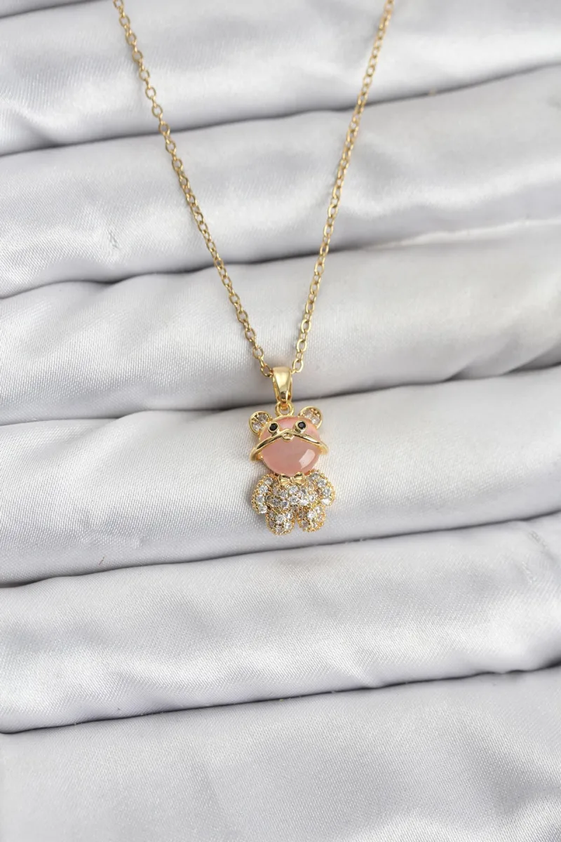 Ayıcık Model Gold Renk Zirkon Taşlı Kolye