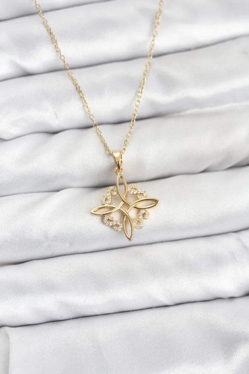 Zirkon Taşlı Gold Renk Sonsuzluk Kolye