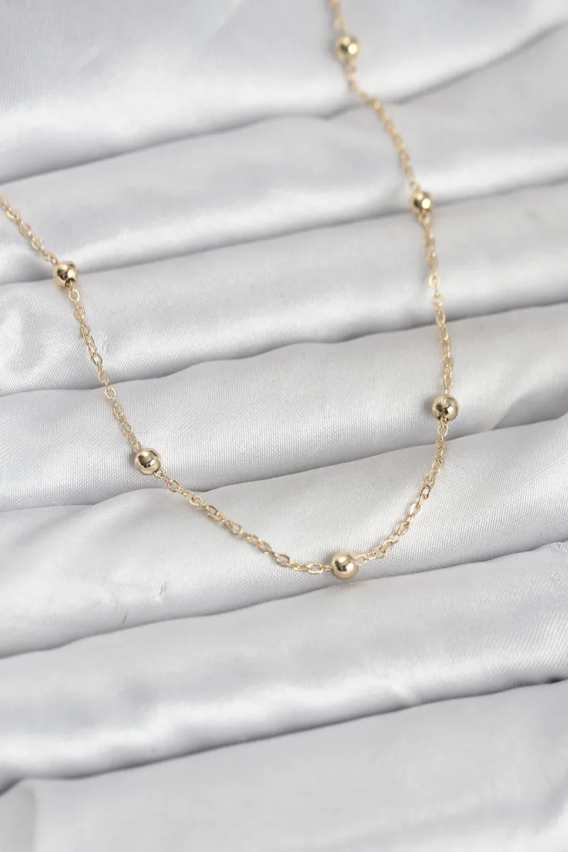 Gold Renk 60 Cm Pirinç Top Zincir Kolye