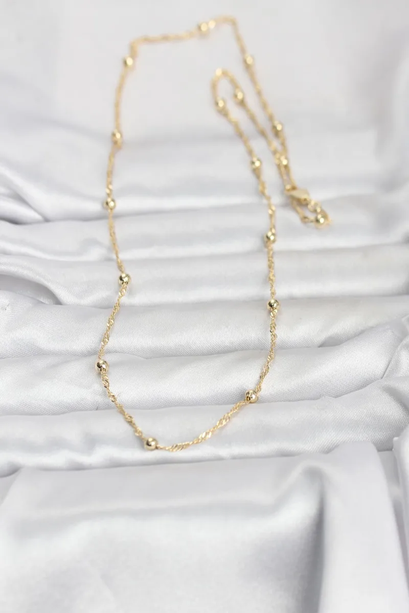 Gold Renk Burgulu Top Zincirli 60 Cm Kolye