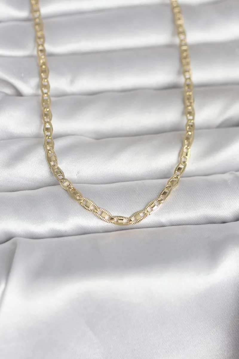 Gold Renk Lazer Kesim Zincirli 60 Cm Kolye