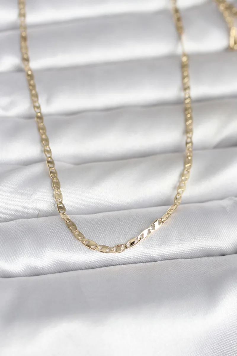 Gold Renk Yassı Zincirli 60 Cm Kolye