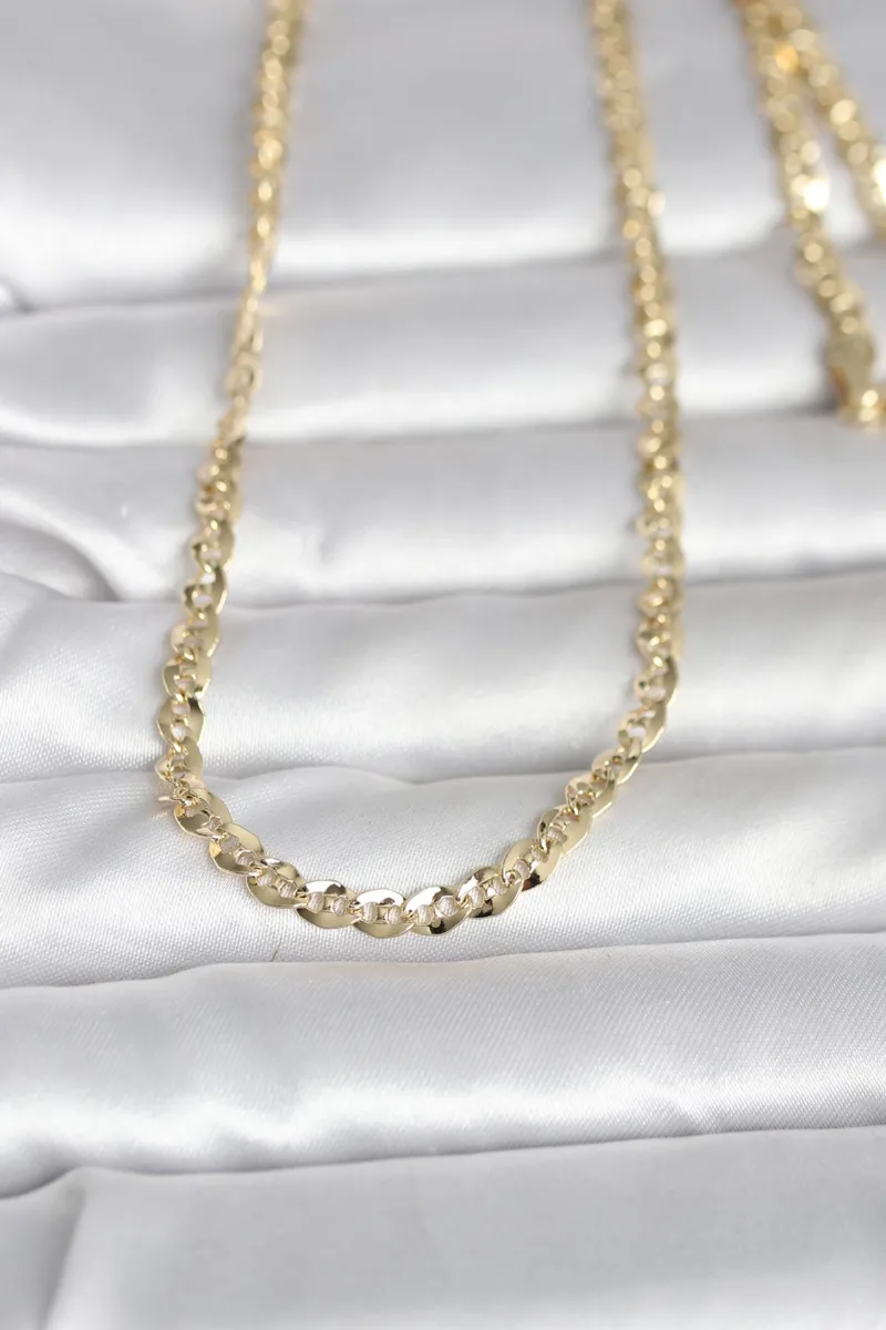 Gold Renk Oval Yassı Zincirli 60 Cm Kolye