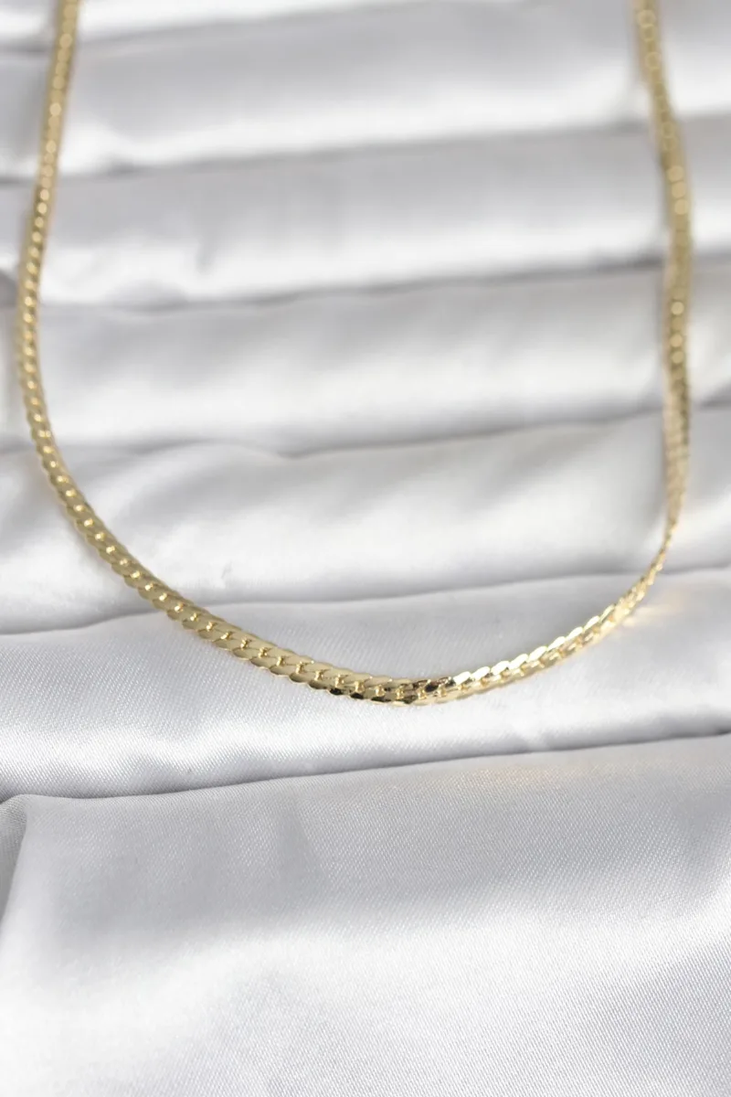 Gold Renk Yassı Zincirli 45 Cm Kolye