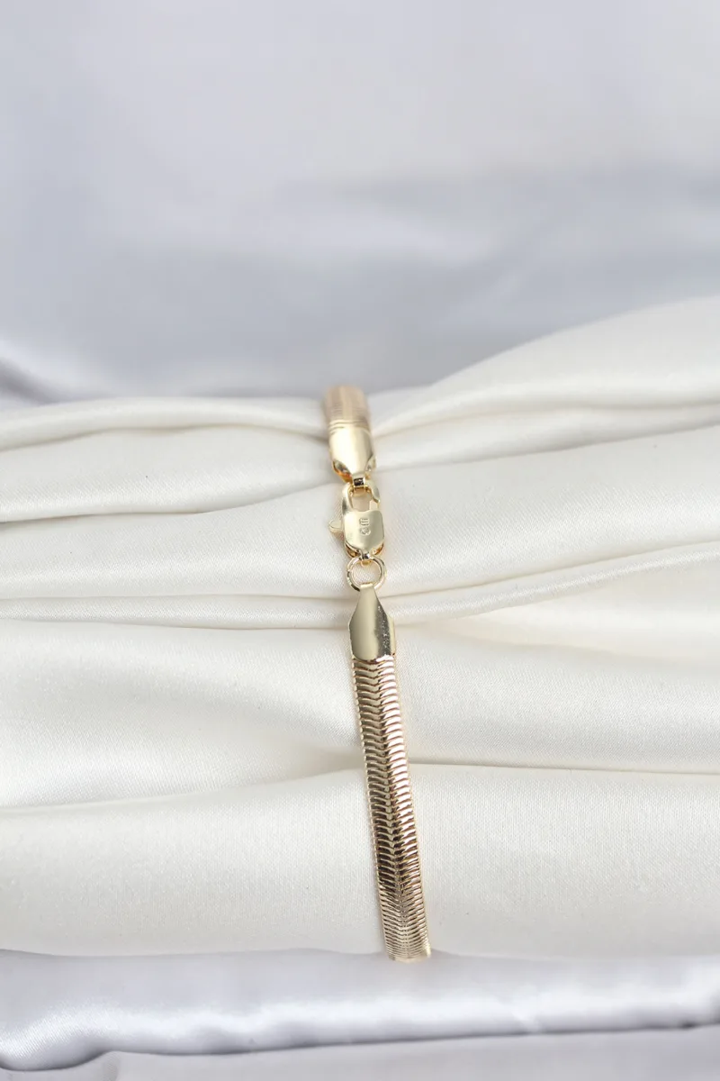 Yılan Model Yassı Zincir Gold Renk Bileklik