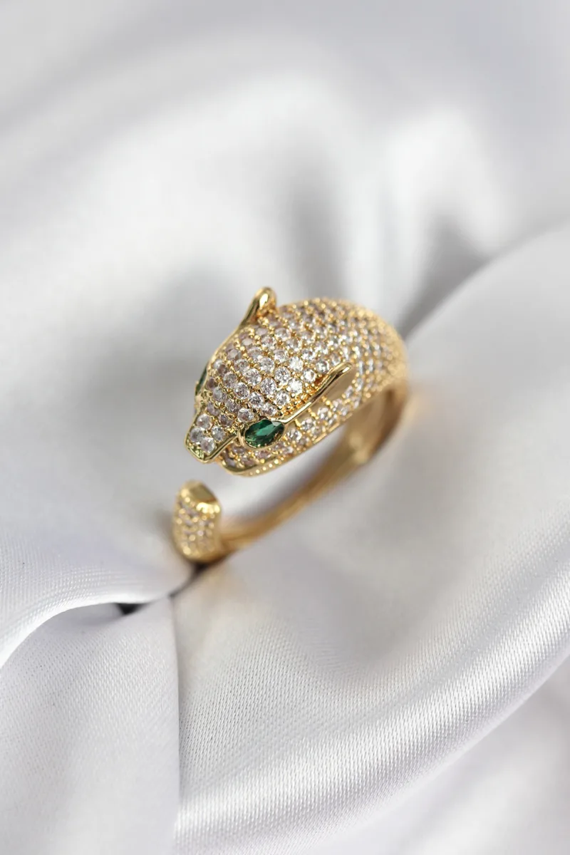 Panter Model Zirkon Taşlı Gold Yüzük