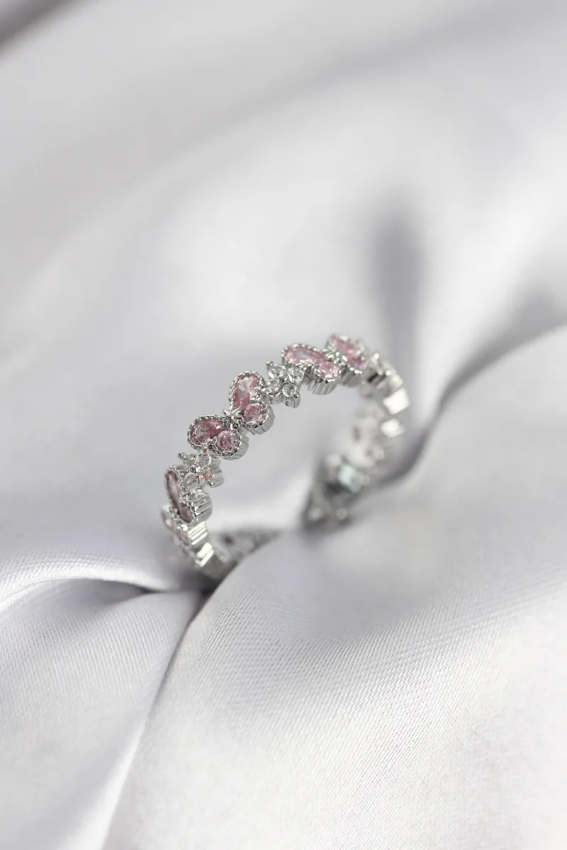 Kelebek Model Pembe Zirkon Taşlı Yüzük