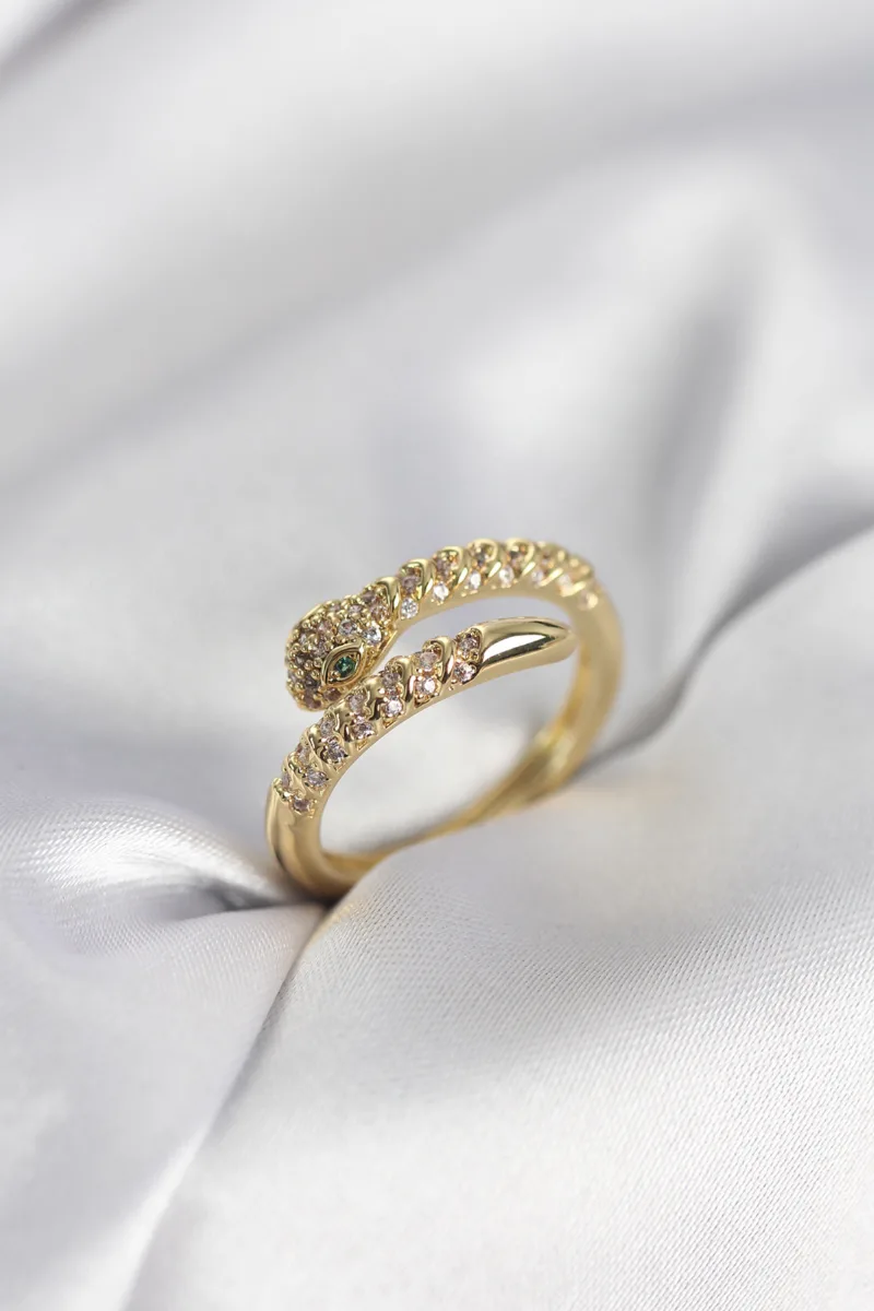 Yılan Figürlü Zirkon Taşlı Gold Renk Yüzük