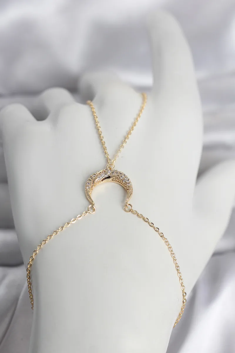 Hilal Model Zirkon Taşlı Altın Renk Şahmeran