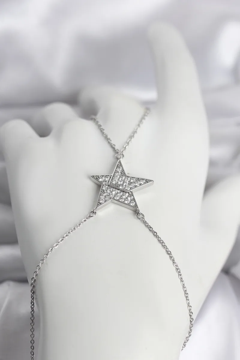 Yıldız Model Gümüş Renk Zirkon Taşlı Şahmeran