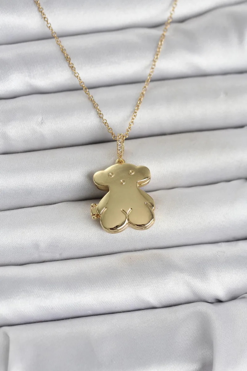 Açılabilir Ayıcık Model Gold Çelik Kolye
