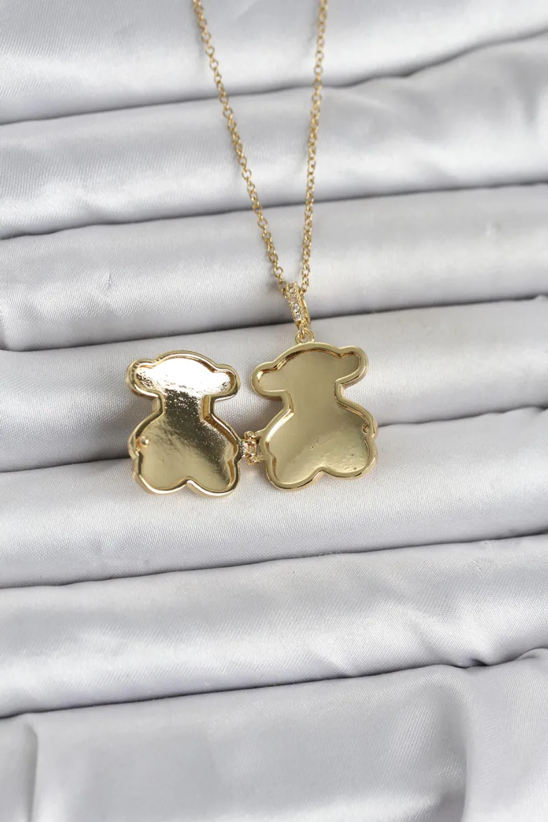 Açılabilir Ayıcık Model Gold Çelik Kolye