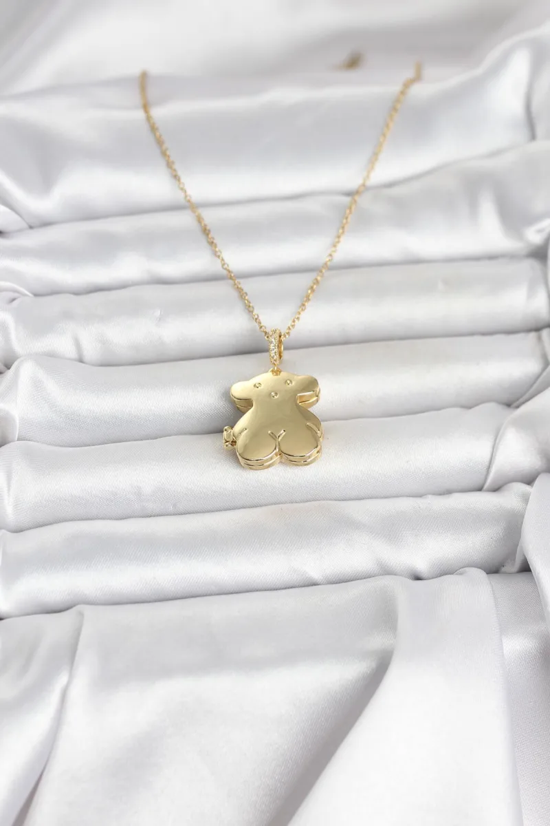 Açılabilir Ayıcık Model Gold Çelik Kolye