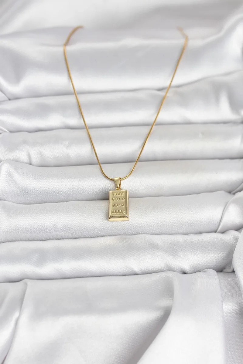 Külçe Görünümlü Gold Renk Çelik Kolye