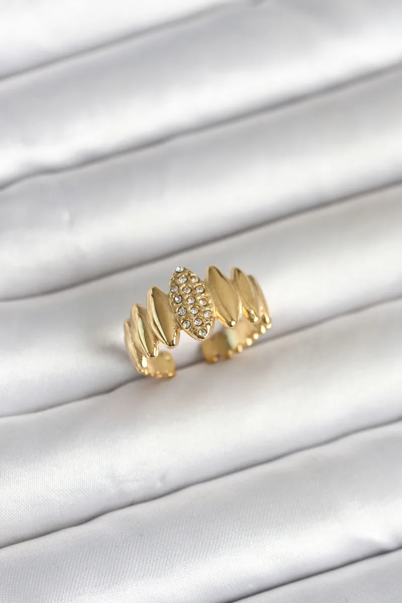 316L Çelik Vintage Zirkon Taşlı Gold Renk Yüzük