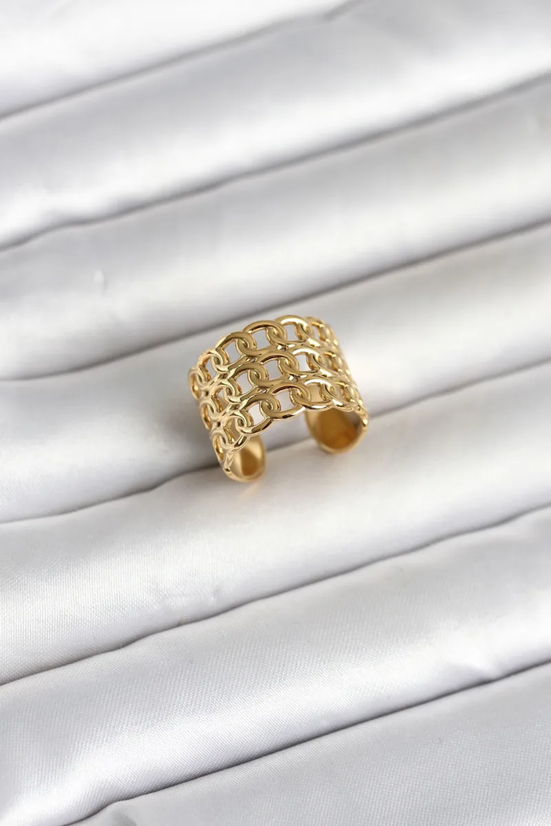 316L Çelik Zincir Model Gold Renk Yüzük
