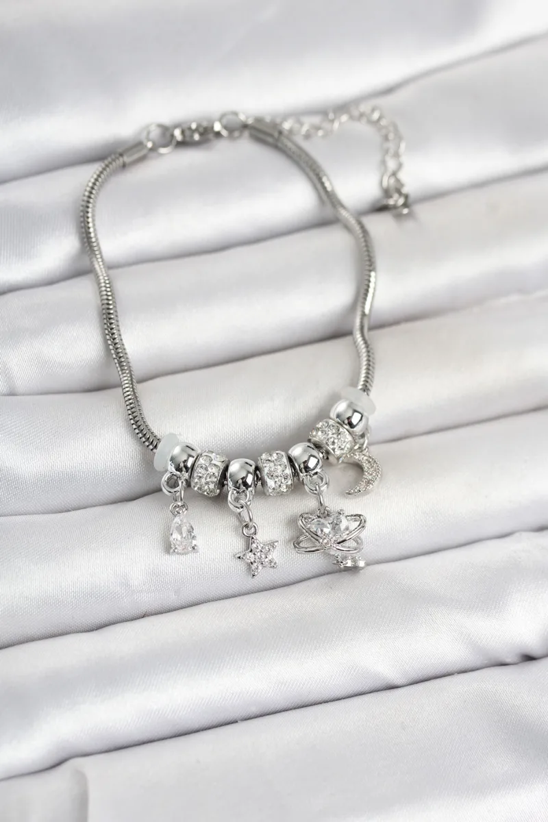 Gümüş Renk Sade Charm Bileklik