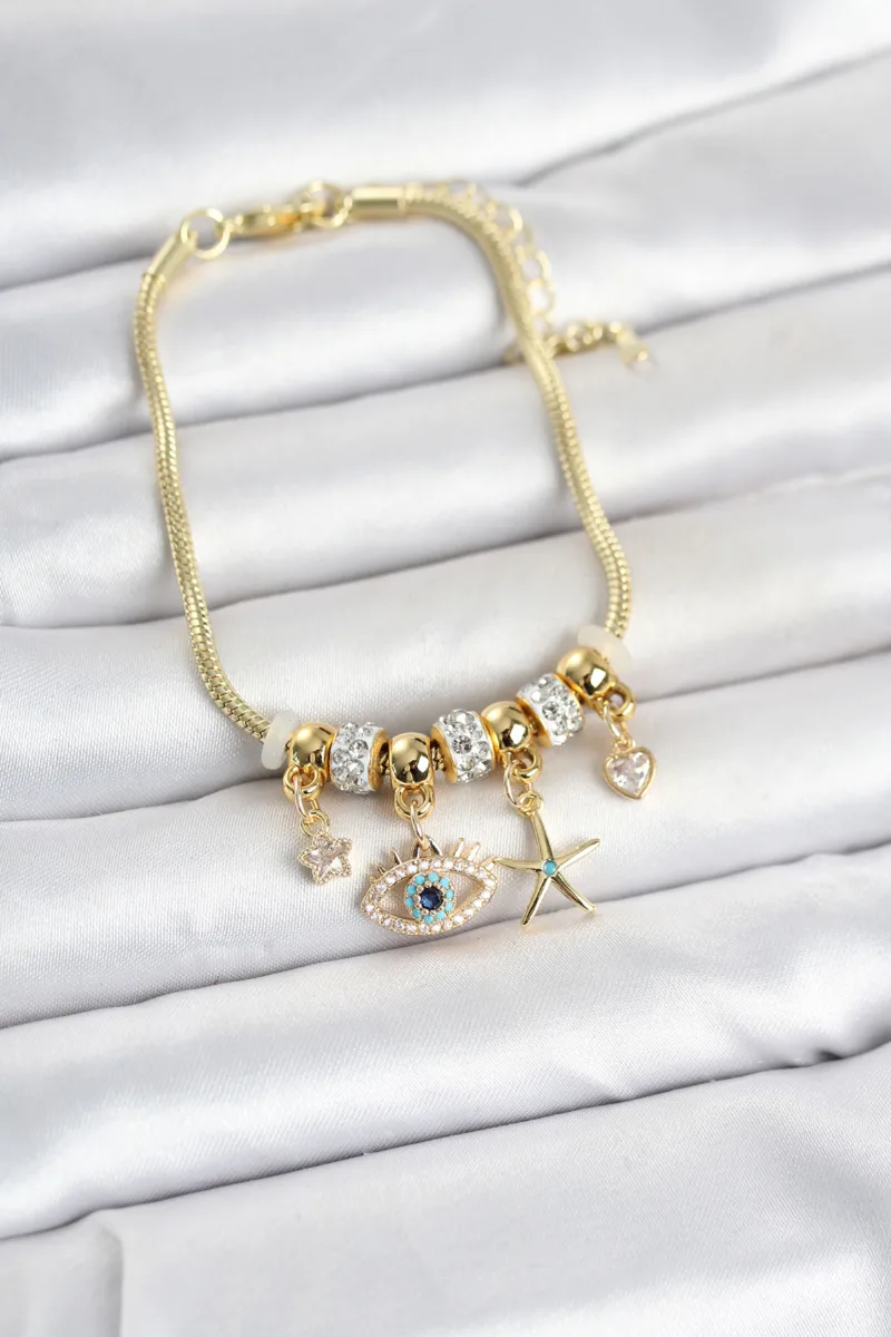 Göz Şeklinde Gold Renk Charm Bileklik