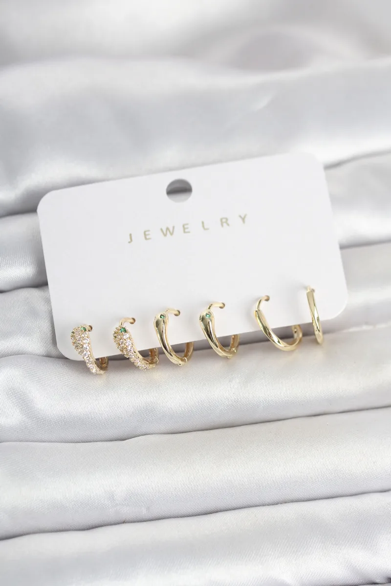 Yılan Model Gold Renk Küpe Seti