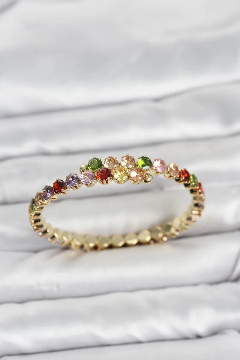 Pirinç Gold Renk Karışık Zirkon Taşlı Bileklik